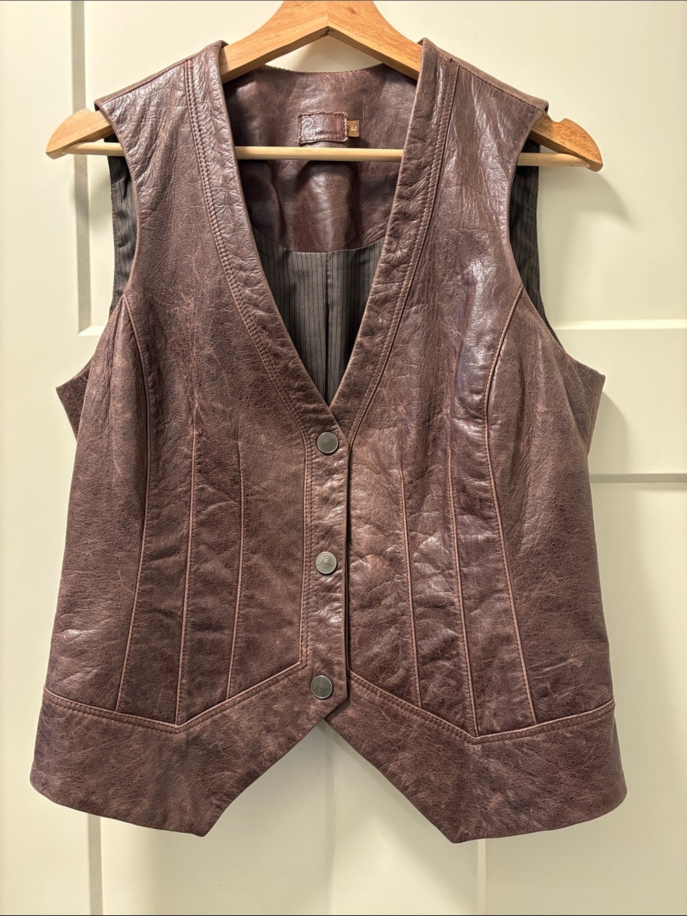 PAIGE "Aiden Vest" Brown Leather Snap-Front Vest